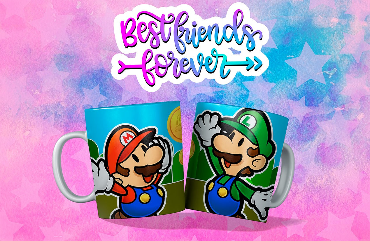 Taza Amistad Mario Bros & Luigi